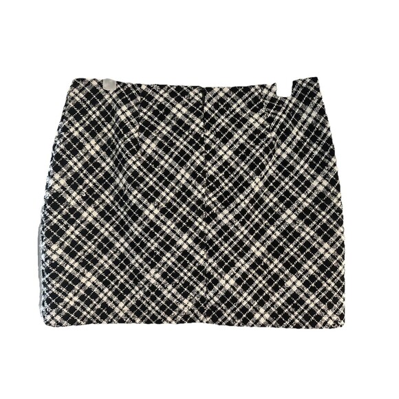 Forever21 Black/Cream Plaid Tweed Faux Pearl Mini Skirt Juniors YTK Size L - Picture 5 of 7